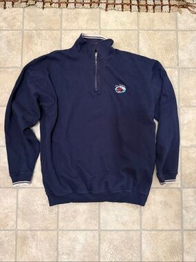 Men's Navy Half-Zip Pullover Sweatshirt with Embroidered Logo